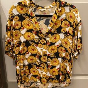 Yellow and Gold Short Sleeve Button Down Shirt